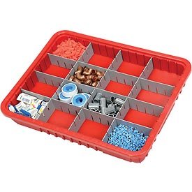 QUANTUM STORAGE SYSTEMS DG93030RD Dividable Grid Storage Container, Heavy-Duty Stackable Plastic Parts Bin for Warehouse, Assembly & Industrial Organization, 22-1/2" x 17-1/2" x 3", Red, 6-Pack
