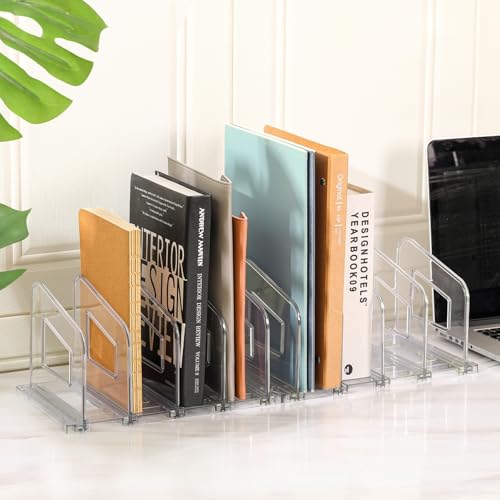 LALOBLUE File Organizer, Acrylic File Folder Organizer File Sorter, Plastic Vertical Book Dividers for Magazine Mail Letter Paper, Desktop Organizers for Office, Classroom & Home(4 Sections, 2 Pack) - color: Clear, size: Small