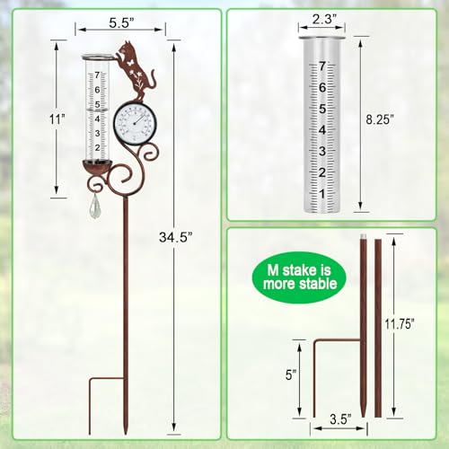 Cat Rain Gauge Outdoor,Large Number Scale Rain Gauge-Temperature&Hygrometer - color: Cat