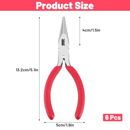 6 Pack 5 Inch Mini Needle Nose Pliers, Long Nose Pliers with Side Cutter and Spring, for Crafts, Jewelry Making and Electronics Repair