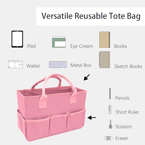 Cupohus Art Organizer Craft Storage Tote Bag with Multiple Pockets (Pink) - color: Pink