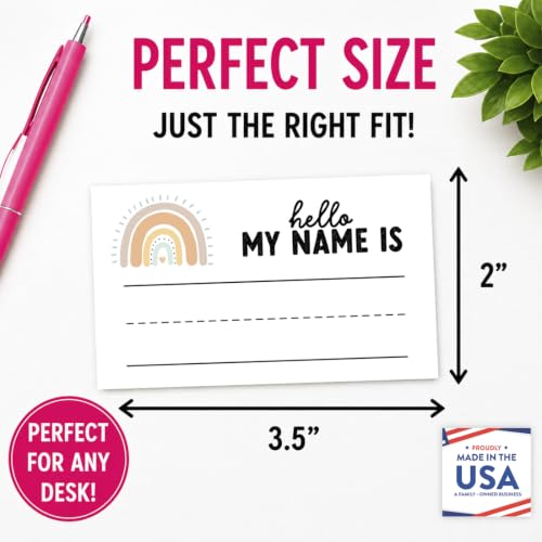 Andaz Press Desk Name Tags for Classroom, 20 Pack Waterproof Vinyl Student Name Labels 3.5 x 2 in, Write-On Cubby & Bin Labels, Boho Rainbow Arch Back to School Name Plates - color: Boho Rainbow Arch