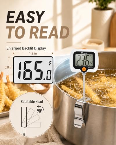 Digital Candy Thermometer with 180° Rotating LED Screen, 304 Stainless Steel Probe, Heat Shield, 2 Pot Clips, Accurate Sugar & Deep Fry Thermometer – White - color: Digital Candy - White
