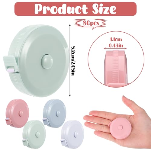 Lemecima 80 Pack Tailor Measuring Tapes, Retractable Measuring Tape Set in 4 Colors (Blue Pink Green White) - 60 Inch Soft Sewing Tape for Body Fabric Measurements, Sewing Tailor Cloth Home Craft
