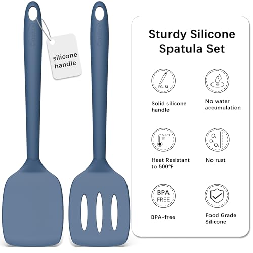 Coukre 2 Pack Silicone Spatula Set,High Heat Resistant, BPA-Free - color: PureDarkBlue