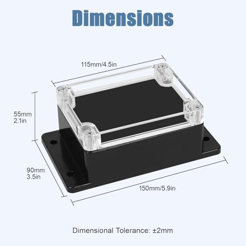 Junction Box with Clear Cover IP65 Waterproof ABS Plastic Universal Project Box with Fixed Ear, Black 4.5"x 3.5"x 2.1"(115x90x55mm)(Pack of 2) - color: 2 packs, size: 4.5"x 3.5"x 2.1"