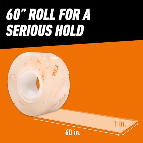 Gorilla Tough & Clear, Double Sided Mounting Tape, Weatherproof, 1" x 60", Clear, (Pack of 12) - size: (Pack of 12)"