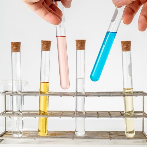 20x200mm Glass Test Tubes with Cork Stopper Flat Round Bottom 4-Piece Set for School Science Experiments and Liquid Storage