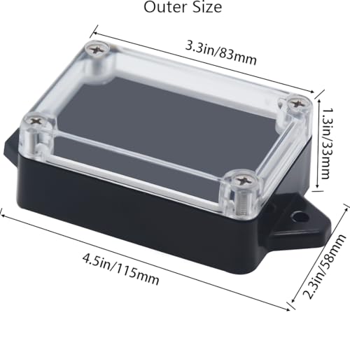 Junction Box, Zulkit Project Box IP65 Waterproof Outdoor Box ABS Plastic Electrical Boxes Electronic Enclosure with Fixed Ear 3.27 x 2.28 x 1.30(Pack of 4) - size: 3.27” x 2.28” x 1.30”(Pack of 4)