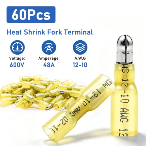 smseace 60PCS Heat Shrink Bullet Connectors Kit – 12-10 AWG Waterproof Male&Female Terminals with Double-Wall Adhesive Lining, Perfect for Automotive, Boat, Stereo & Industrial Wiring - color: 60pcs