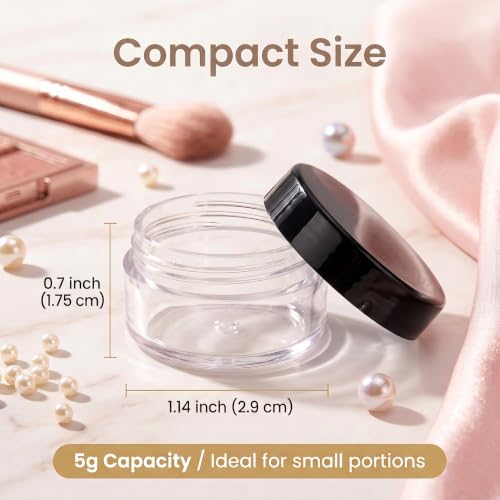50 Count 5 Gram Sample Containers, Clear Lip Balm Jars - color: Black