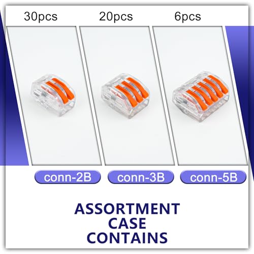 56 PCS Lever Wire Electrical Connectors Nuts 2/3/5 Port Combination Kit - color: Mix2/3/4/5P Box Kit, size: 56PCS