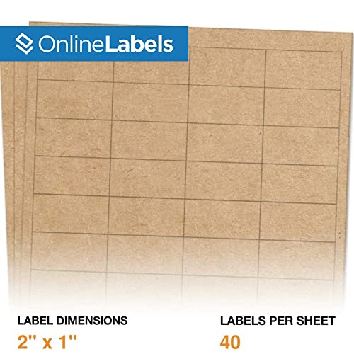 OnlineLabels 2" x 1" - Brown Kraft - Inkjet/Laser - 100 Sheets - size: 100 Sheet Pack