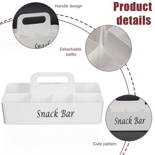 Snackle Box Organizer with Handle, 8 Compartment Divided Serving Tray, Portable Snack Platter and Caddy for Candy, Fruits, Nuts, Cookies, Veggies, Party, Picnic, Kitchen & Office