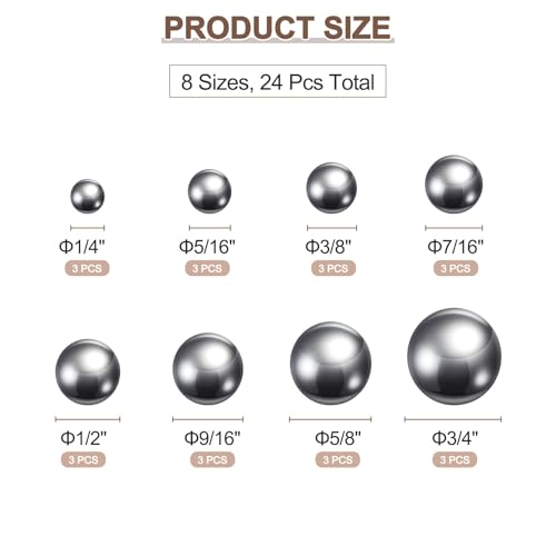 uxcell 24pcs G10 Precision Balls Assortment Kit 1/4" 5/16" 3/8" 7/16" 1/2" 9/16" 5/8" 3/4" Chrome Steel Solid Bearing Balls