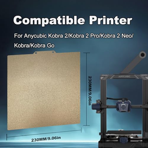 230x230mm Gold PEI Build Plate for Kobra 2/Kobra 2 Pro/Kobra 2 Neo/Kobra/Kobra Go, Double Sided Textured PEI Flexible Spring Steel Platform Heated Printing Bed for Anycubic Kobra 3D Printer - size: 230x230mm