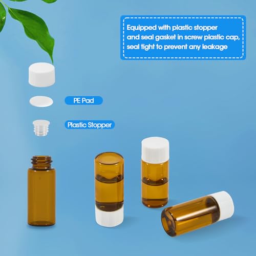 12PCS 10ml Amber Glass Small Vials with White Screw Caps & Plastic Stoppers - color: AMBER, size: 10ml