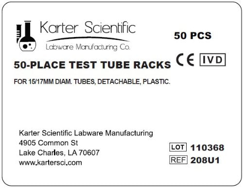 Plastic Test Tube Rack for 15/18 mm Tubes, Hole Diameter is 18.7mm, Holds 50, Detachable, Karter Scientific 208U1 (Pack of 50) - size: 15/18mm, style: Pack of 50