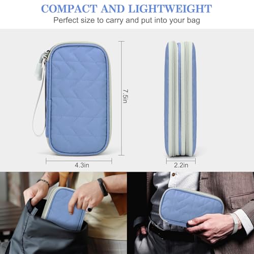 FYY Electronic Organizer, Travel Tech Pouch, Cable Organizer Blue Quilted - color: Blue Quilted, size: 7.5 x 4.3 x 2.2 inches