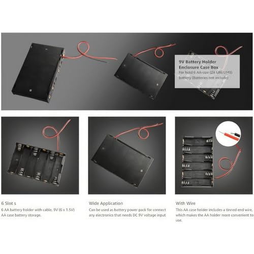 6 AA 9V Battery Holder Case Box, Black