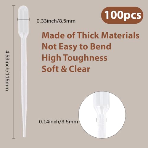 100Pcs Clear Graduated Trasfer Pipettes 0.5ML Capacity Liquid Dropper Plastic Transparent Eye Droppers Perfume Dispenser for Essential Oil Transfer Science Crafts - size: 0.5ml