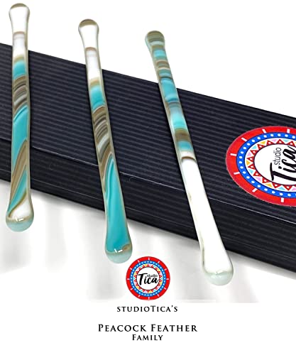 studioTica Handmade Glass Swizzle Sticks: Peacock Feathers, Set of 4