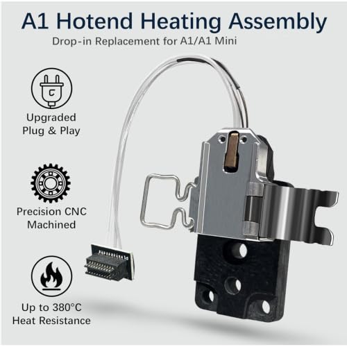 Precision Hotend Heating Assembly Kit for A1 Mini/A1, Upgraded Connector Fit & Tight Clamp for Bambu Lab A1 Series 3D Printer, Includes Heating Block Assembly, Thermistor & Base for Bambu Lab A1 Parts - color: A1/A1MINI Hotend Heating Assembly
