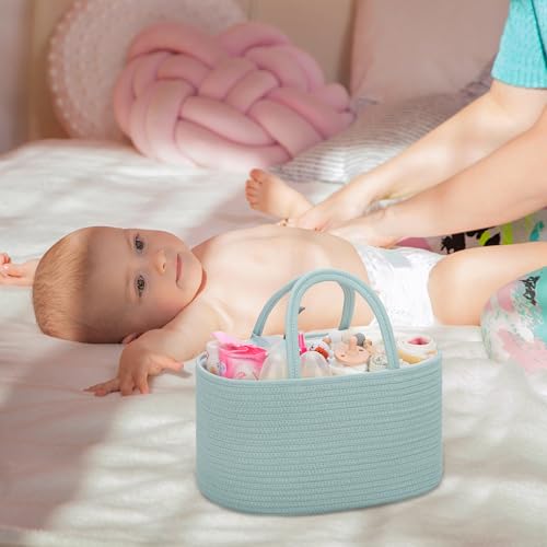 COMSE Baby Diaper Caddy Organizer with Handles, Cotton Rope, Light Green - color: Light Green, size: Regular