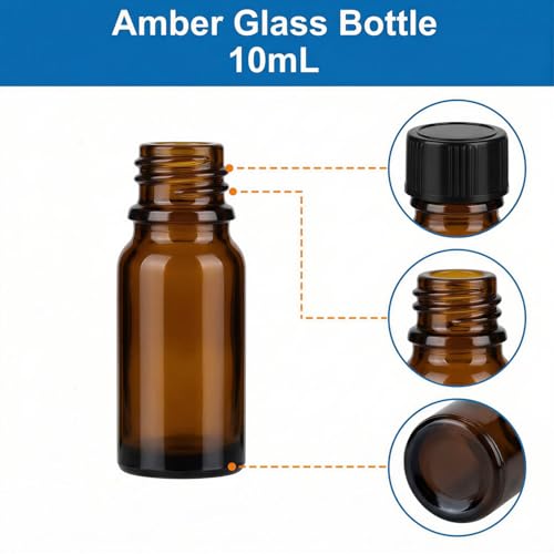 100Pcs 10ml Amber Glass Bottles with Caps - Empty 1/3 oz Brown Vials for Essential Oils, Aromatherapy Blends & Tinctures - Refillable UV Protection Containers for DIY Beauty - color: Amber, size: 10ML