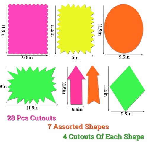 Large 9.5x11.5in Neon Burst Star Cutouts 28 Pcs School Poster Board Signs