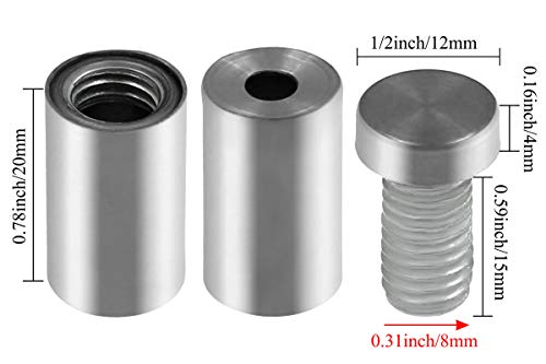 Luomorgo Stainless Steel Standoff Screws, 1/2" x 1", Silver, 12 Pcs - color: Silver, 12 Pcs, size: 1/2" x 1" / 12mm x 25mm