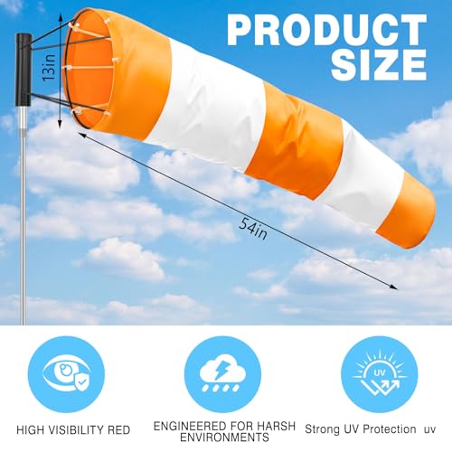Threlaco 1 Set Heavy Duty Airport Windsock,13 x 54 Windsocks,Orange White - color: Orange and White, size: 13" X 54"