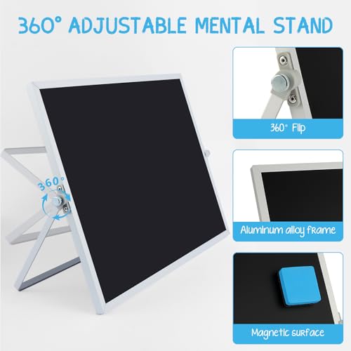 Small Magnetic Chalk Board Easel 16"X12", Double-Sided Tabletop & Wall Hanging Chalkboard with 4 Chalks & Eraser, Desktop Mini Black Board Sign for Office Desk Home Menu and School - size: 16"X12"