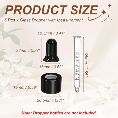 PATIKIL Glass Eye Dropper, 5 Pcs Droppers Liquids Closure Top with Measurement mark for 15ml(1/2oz) Glass Bottles Liquids Essential Oils Dispenser Perfume Storage Lab, Black/Black Top - color: Black/Black Top, size: 1/2oz