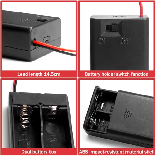(Pack of 40 2 AA Battery Holder with Switch, 2X 1.5V AA Battery Holder Case with Wire Leads and ON/Off Switch-Bulk