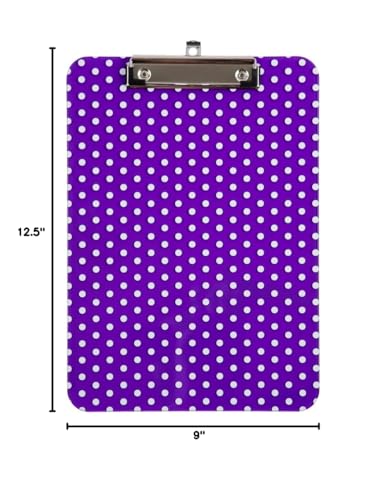 JAM PAPER Plastic Clipboards with Low Profile Metal Clip - Letter Size (9 x 12.5) - Purple Polka Dot - Clip Board Sold Individually - color: Purple Polka Dot, size: Single Clipboards
