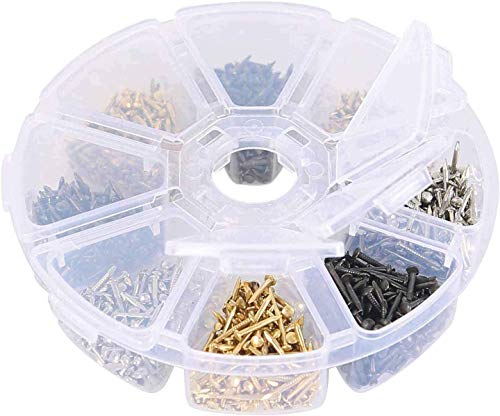 Wooden Tiny Nails 2/5inch 1/3inch 1/4inch for DIY Decorative Pictures Wooden Boxes Household Accessories 1600pcs Gold Silver Bronze Hardware Nails+Tweezers (Boxed Nails)