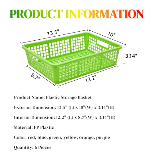 6 Pack Plastic Turn in Paper Trays for Classroom, Storage Bin Baskets - color: Rainbow