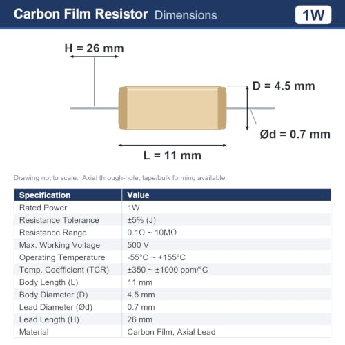 1W Carbon Film Resistor 30 Values 300 Pcs 5% 0.1R-750R Kit - style: 0.1R - 750R