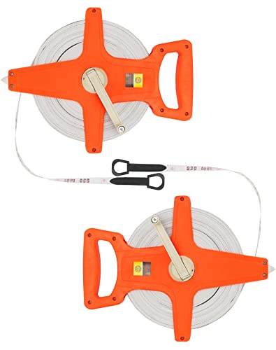 QWORK 1/2" x 330' Fiberglass Tape Measure, 2 Pack Engineer's Open Reel Dual Sided Measure, Orange - color: Orange - 2 pack, size: 30.5 m