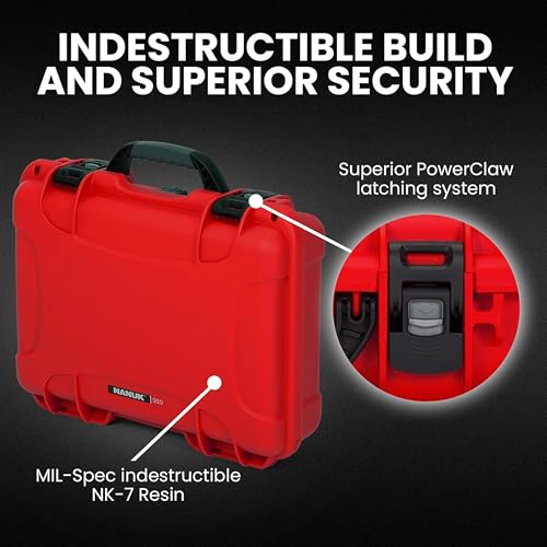 NANUK 910 Hard Case with Customizable Cubed Foam, IP67 Waterproof, Dustproof and Impact Resistant, 14.3” x 11.1” x 4.7”, Rugged Construction for Ultimate Protection, Made in Canada – Red - color: Red, style: Cubed Foam