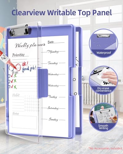 Clipboard with Storage, Nurse Dry Erase Clip Board, 8.5x11, Light Purple - color: Light Purple