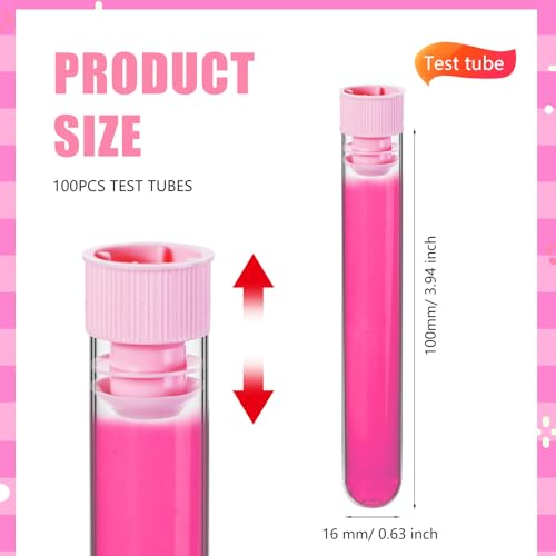 Relaxweex 100 Pcs Clear Plastic Test Tubes 16x100mm Lab Vials Caps,Pink - color: Pink