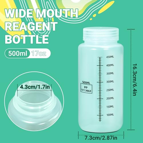 17oz/500ml Wide Mouth Plastic Bottles with Airtight Lids, Graduated Food Grade Leak Proof PP Containers Jars for Water Sample Lab Reagent Liquid Medicine Storage (Transparent, 3 Pcs) - color: Transparent, size: 17oz(500ml)