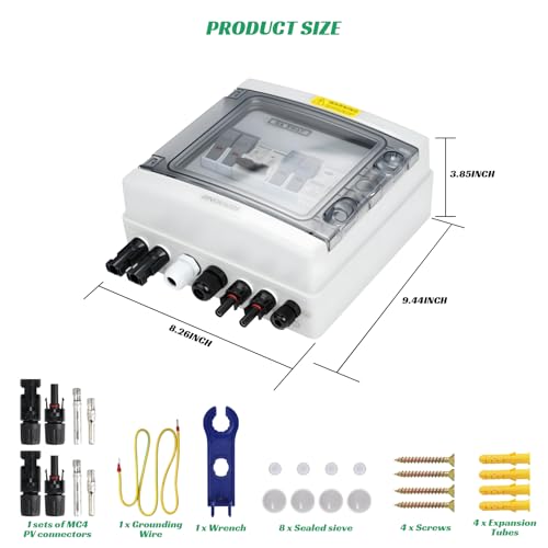 2 in 1 Out Solar Combiner Box,PV Combiner Box with 20A PV Fuse,DC 40A Circuit Breaker and Surge Protector,IP65 Solar Disconnect Switch Box for Indoor Outdoor Solar Panel System (2 in 1 Out 20A 1000V) - size: 2 In 1 Out 20A 1000V
