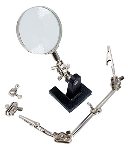 Zega Crafts Helping Hand Magnifier – Adjustable 4X Magnifying Glass on Metal Base with 2 Adjustable Alligator Clips –Designed for Soldering, Crafting and Small Precision Projects