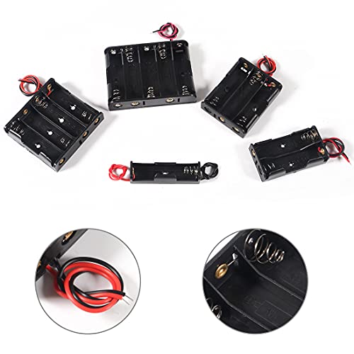DORHEA 8 PCS AA Battery Holder Bundle with Wire 2A Battery Holder Case 1.5V, 1/2/3/4 x 1.5V Series DIY Battery Storage Boxes, 1/2/3/4 Slots Black Plastic Batteries Case for AA Battery