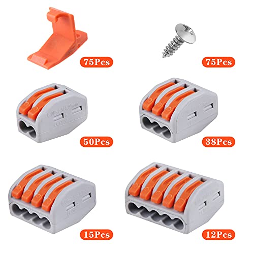 115 PCS Lever Wire Electrical Connectors Nuts Assortment Kit, Multiple Stud2/3/5 Conductor Combination Compact, Electrical Insulated Terminals, Quick Disconnect Splicing - size: 115 PCS