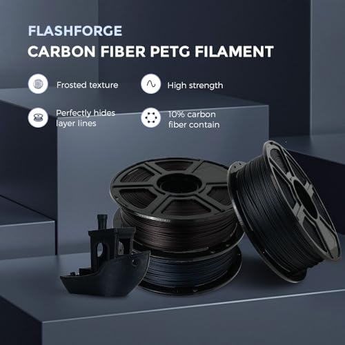 FLASHFORGE Carbon Fiber PETG Filament 1.75mm, Carbon Fiber PETG 3D Printer Filament, 1KG Spool Dimensional Accuracy +/- 0.02mm, Lightweight & Heat-Resistant & Moisture Free (Black) - color: Black, size: PETG CF