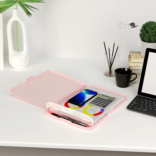 Piasoenc Clipboard with Storage, 8.5 x 11 Clip Board with Pen Holder, Pink - color: Pink